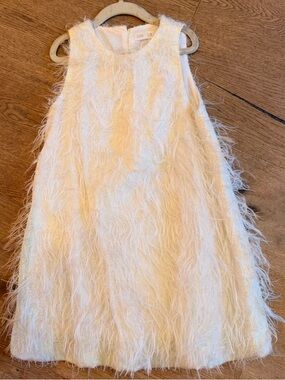 Zara white iridescent Feather-Trim A-Line Dress